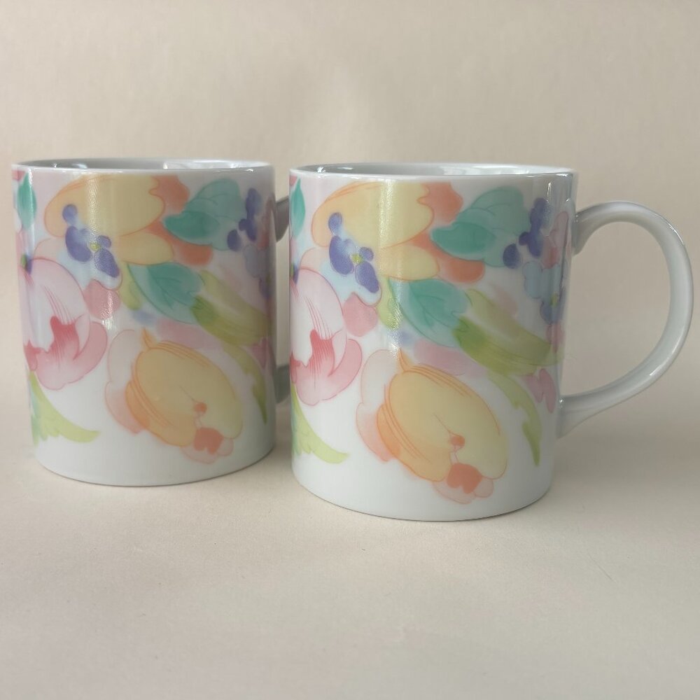 Vintage Floral Mugs - Set of 2- "Monet" by Abbot Collection
